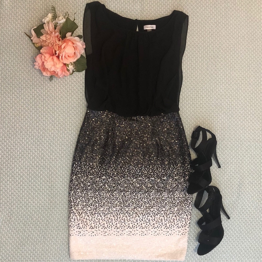 Black and white sequin dress